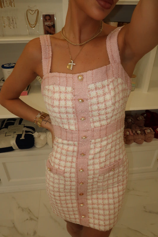 Ella Pink Tweed Mini Dress